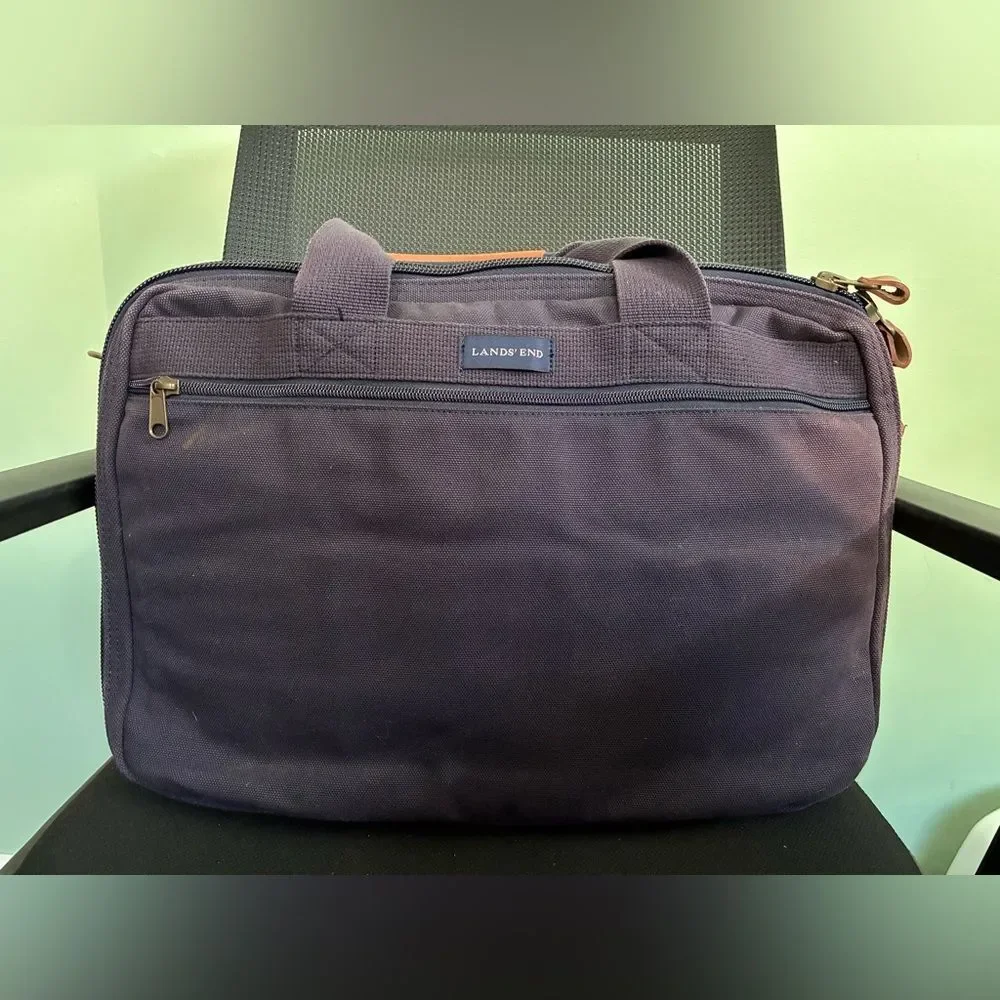 Lands' End Navy Men's Laptop Briefcase Bag Multipocket missing shoulder strap